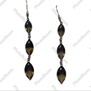 Vintage French hook dangle earrings with smokey amber color faceted cut stones